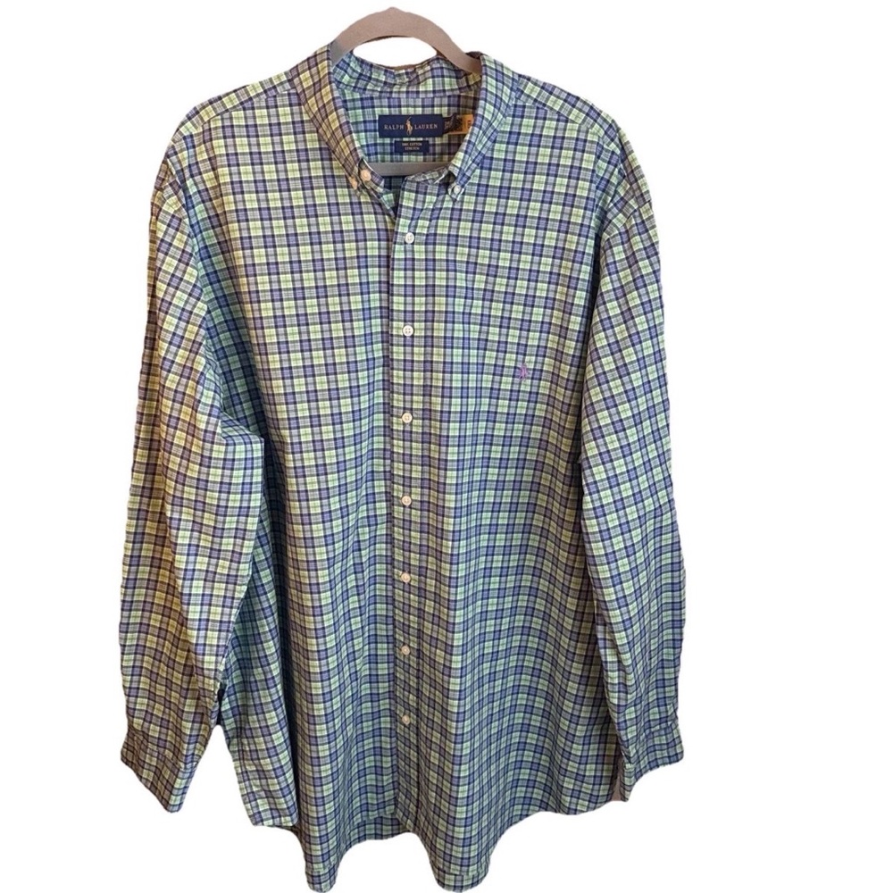 Polo Ralph Lauren Green Blue Plaid Shirt 2XLT Big Tall Button Down Cotton